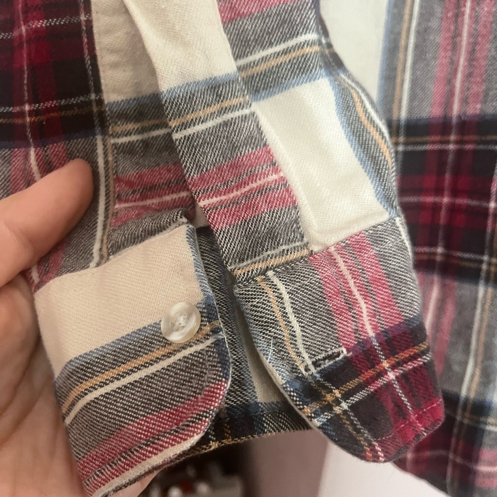 Vintage LL Bean Shirt Mens Medium Tall Red Cream Tartan Plaid Flannel USA MADE - Picture 3 of 6